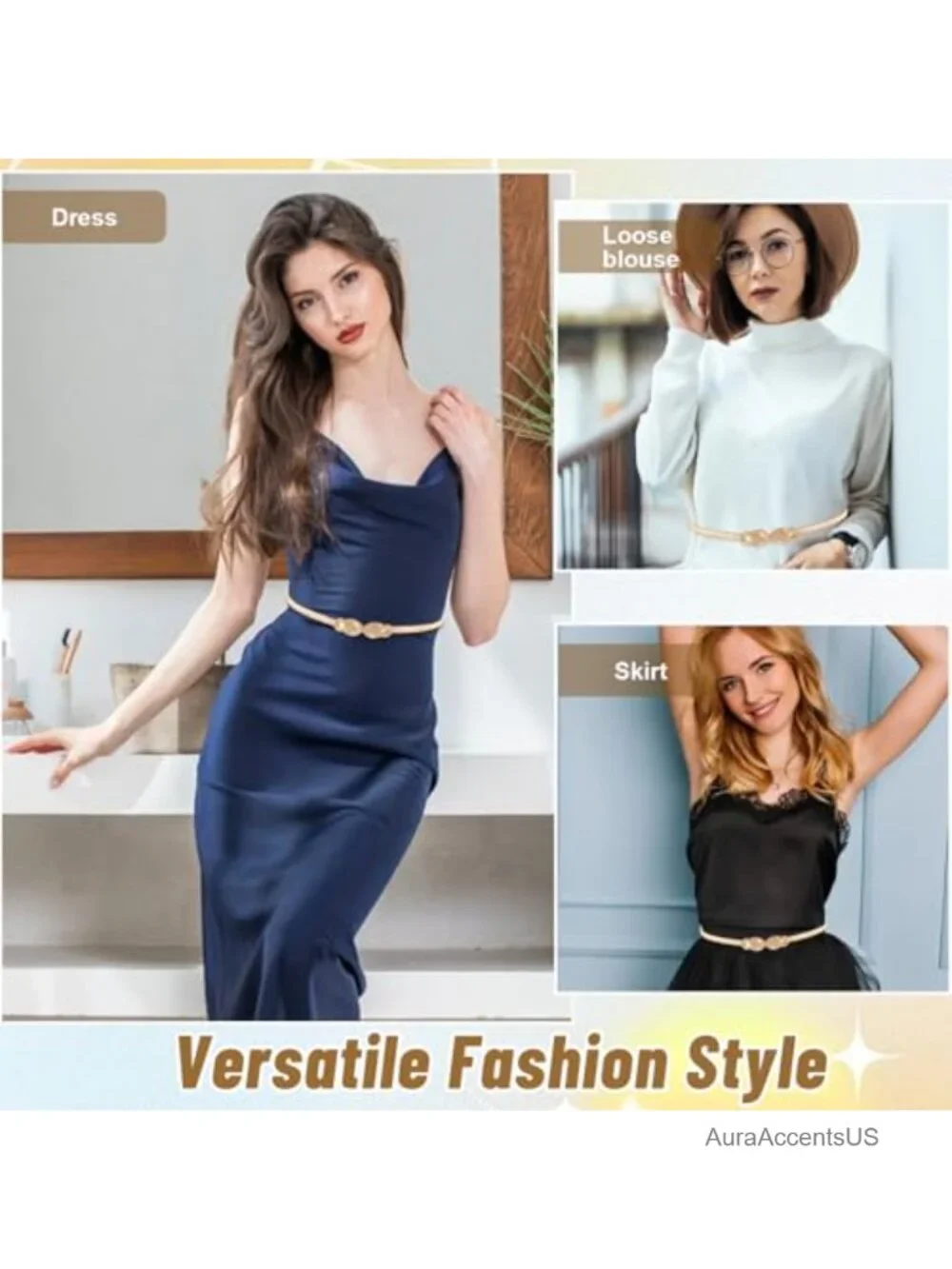 Skinny Elastic Waist Belt with Metal Hook, Adjustable Stretch Chain Belt for